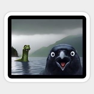 Crow Selfie with Loch Ness Monster Nessie funny photo Sticker